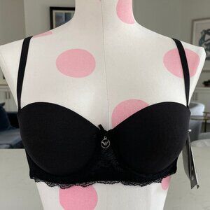 Emporio Armani Classic Seduction Lace Balconette Bra Custom Fit Black Sz 36B NWT